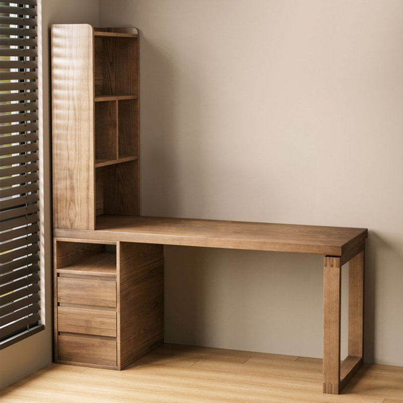 Bureau en bois massif avec bibliothèque et bureau, H 72,83 po x l 55,12 po x P 23,62 po, Retour à gauche