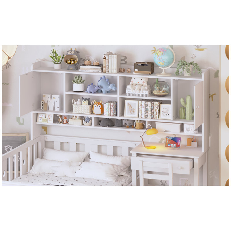 Twin Size Multifunctional Wood Platform Bed With Bookshelf At The Head Of The Bed, White