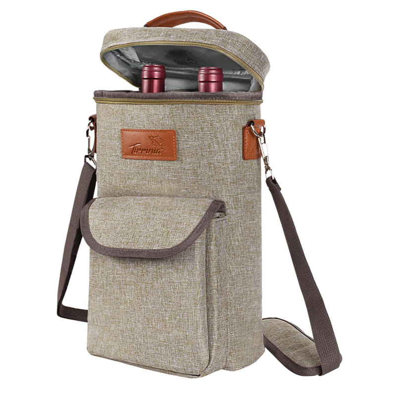Tirrinia Two Bottle Wine Carrie with Large Pockets, Gray