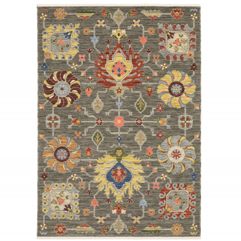 Tapis oriental gris / rose en laine et en nylon tissé à la machine, Rectangle 2 pi x 3 pi