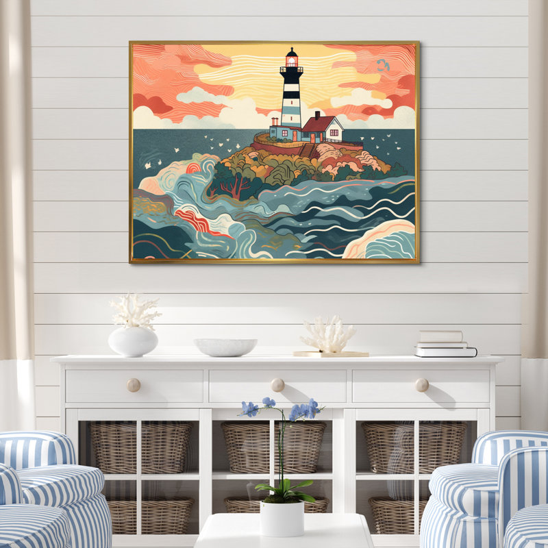 Phare côtier I, H 34 po x l 44 po x P 1,5 po, Cadre flottant doré