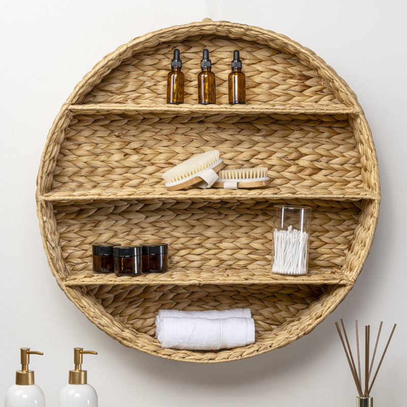 Annulus 3-Shelf Circular Hand-Woven Hyacinth Wall Rack, Natural