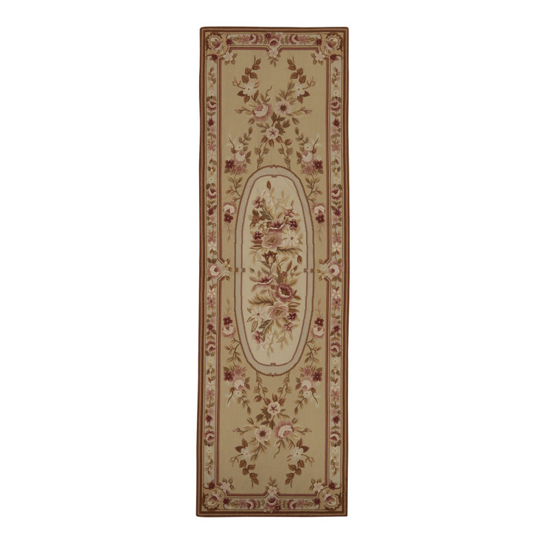Chemin de table beige, rouge et rose noué à la main de haute qualité