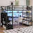Full Size Loft Bed with Desk & Stairs, Metal Loft Bed Frame with Storage Shelf, Charging Station & LED Light, Gaming Loft Beds with Wardrobe, for Kids Teens Adults, Black-2063452906