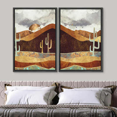 Desert " Geometric Granite Desert Cactus Landscape Wilderness Wall Pictures Modern Art Scenic Colourful " 2 - Pieces