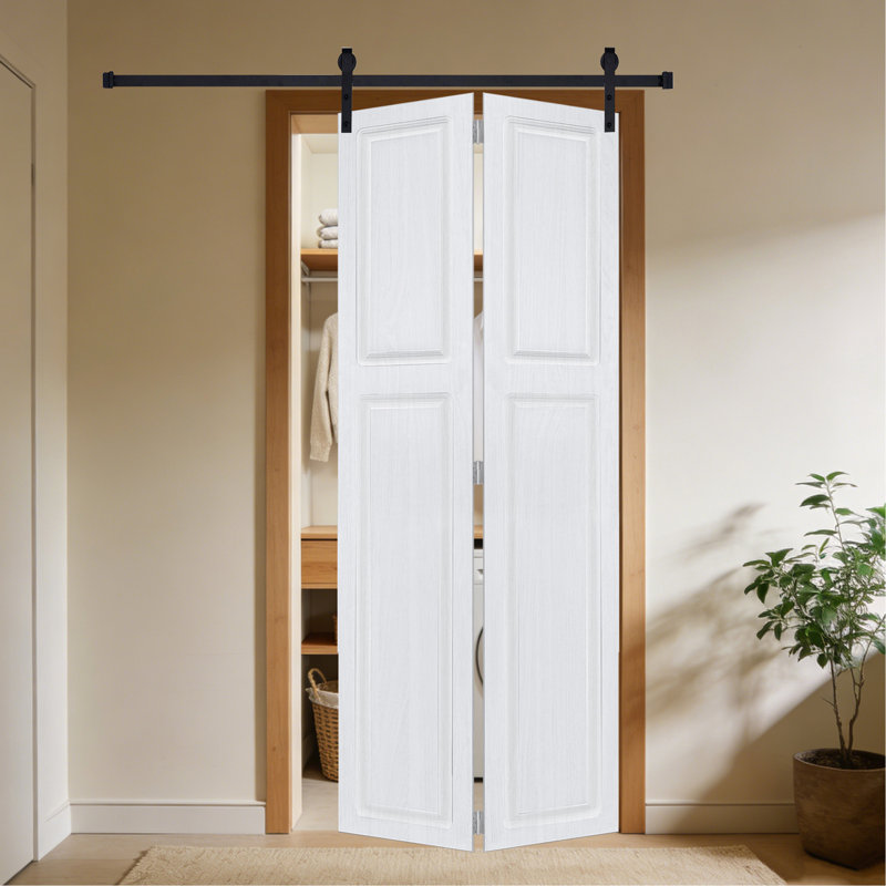 Porte de grange coulissante en panneau de fibres à densité moyenne noyer blanc 2 panneaux 84 po x 84 po avec quincaillerie