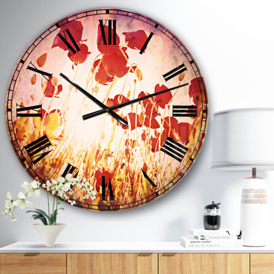 Poppy Flowers on Blue Background - Traditional Wall Clock