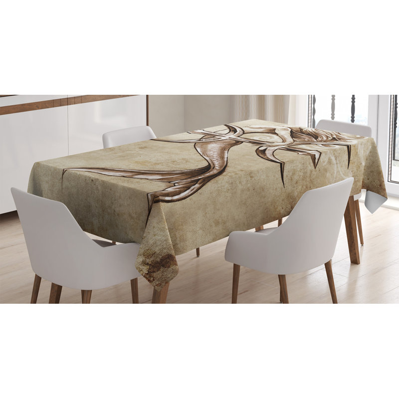 Ambesonne Mermaid Tablecloth, Vintage Mermaid In The Sea With An Anchor Mythical Aquatic Creature Graphic Art, Rectangular Table Cover For Dining Room Kitchen Decor, 60" X 84", Beige Brown