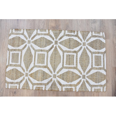 Tapis de zone blanche/beige à main géométrique noué la Moraine