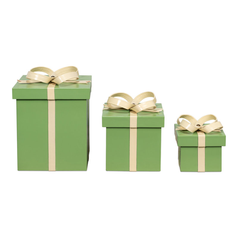 Ferrell 3 - Piece Leather/Wood Holiday Boxes Decorative Accent, Green