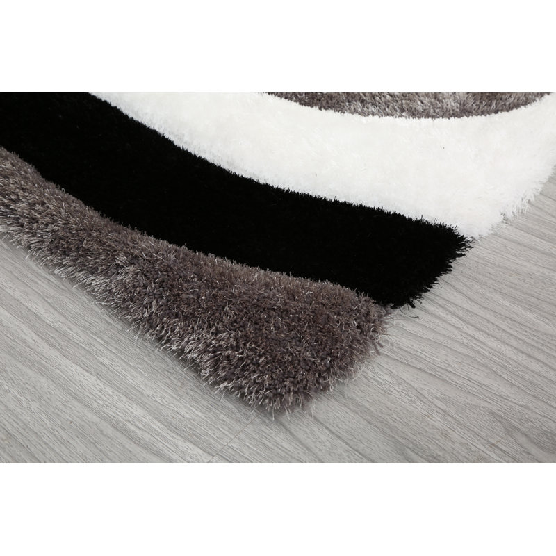 Thionville Shag Black/Grey Shag Area Rug, Rectangle 8' x 10'