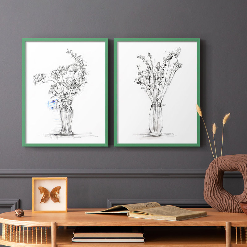 «Wild Bouquet Study I», reproduction encadrée de qualité supérieure - prête à être accrochée - aucun clou requis - aucun clou requis