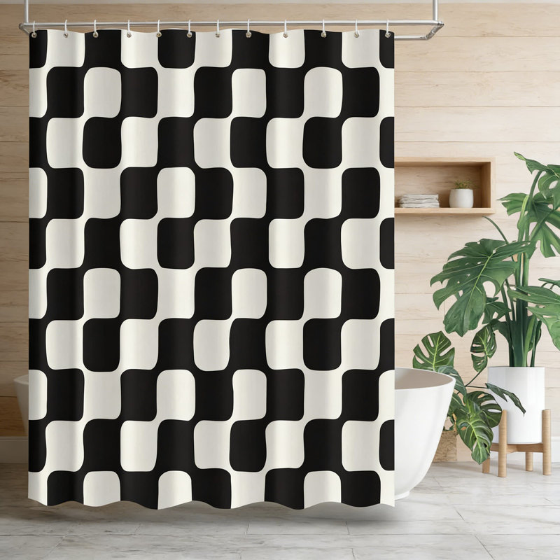 Ensemble de rideau de douche Retro, Noir / Beige
