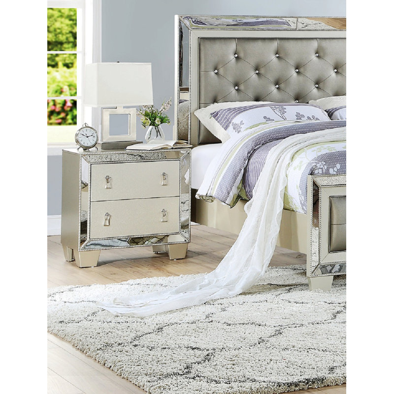 Table de chevet 2 tiroirs Kendry en argent / naturel