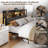 Upholstered Bed Frame with LED Lights, Charging Station, Storage Headboard, Shelf & Drawers, Heavy Duty Metal Platform, No Box Spring Needed-1070813733