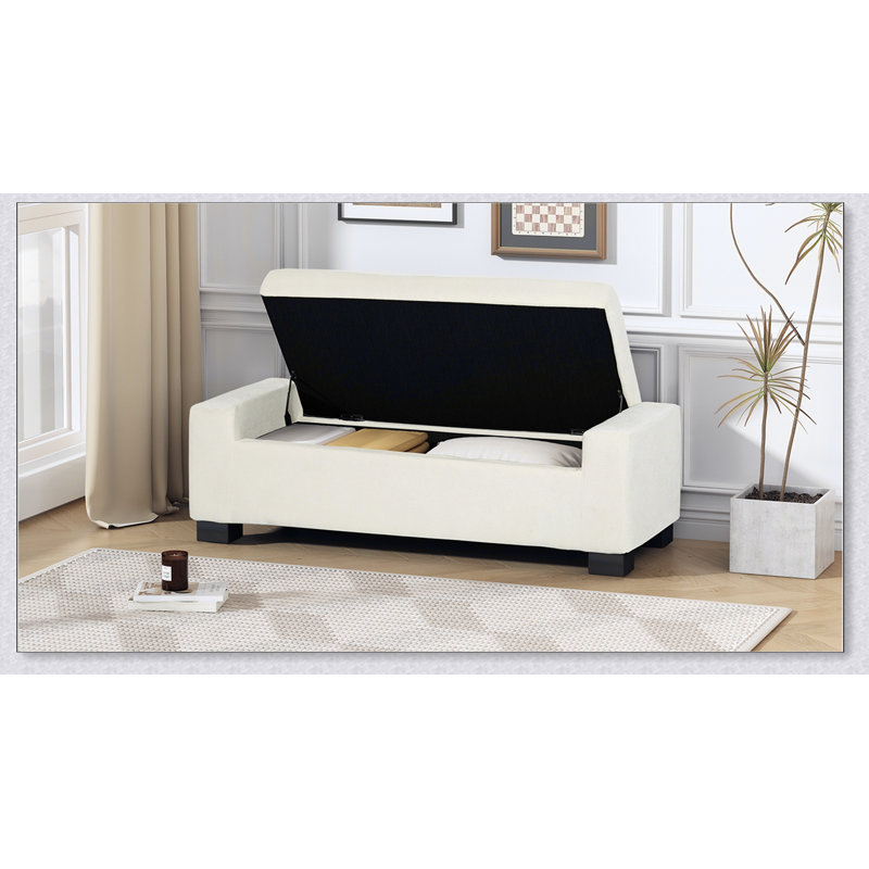 Banc repose-pieds de 50 po en tissu texturé rectangulaire avec couvercle à charnières pour le siège, le repose-pieds et le rangement caché, parfait pour le salon, la chambre à coucher ou le vestibule 