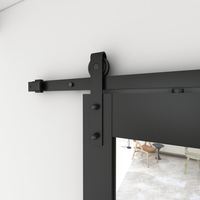 Sliding Mirror Barn Door with Hardware Kit and Door Handle, Black