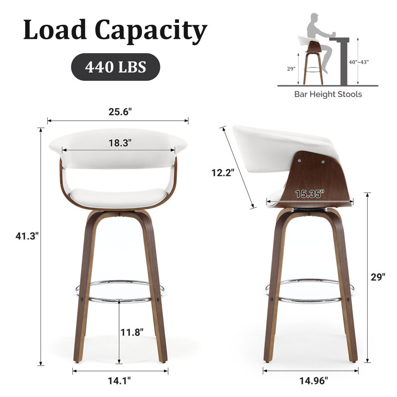 Lelio Swivel Upholstered Counter & Bar Stool, White, Bar Stool (28.7” Seat Height)