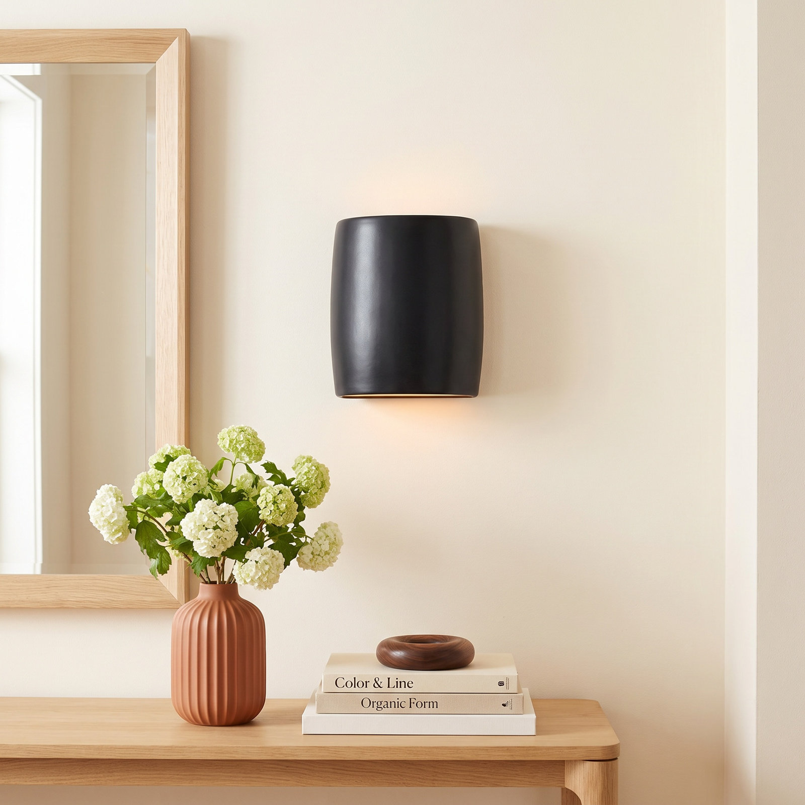 Moraga Single Light Ceramic Dimmable LED Flush Mounted Sconce, Carbon Matte Black/Champagne Gold