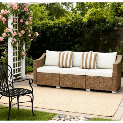 Résistant aux intempéries avec coussins épais et pieds réglables - capacité de 795 lb, 79,1 po x 25,6 po, 28,7 po, ton naturel, coussins de patio à structure stable, esthétique naturelle et neutre