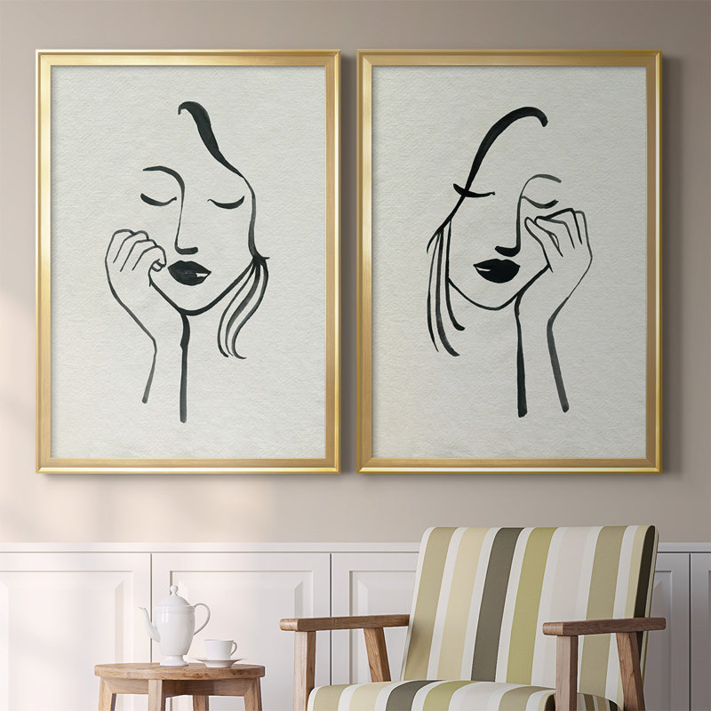 Day Dreamer I - Ensemble de 2 reproductions d'art sur toile encadrées, H 24,5 po x l 37 po x P 1,25 po, Or