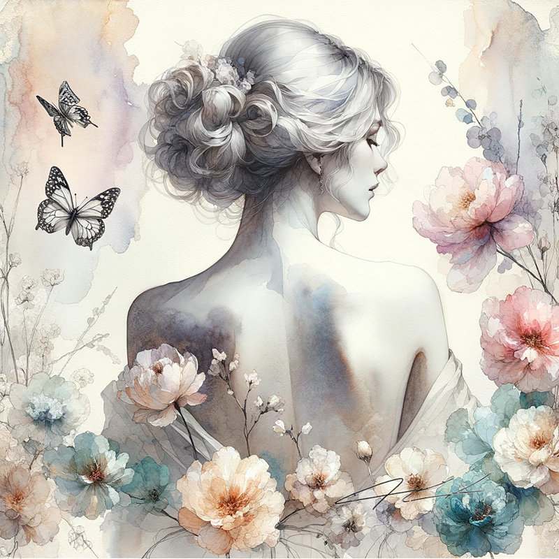 «Woman with Floral Surround», reproduction sur toile tendue, H 40 po x l 40 po x P 1,5 po