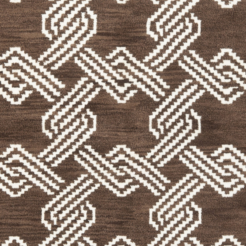 Mosaic Brown and Creme Hand-Knotted Wool Viscose Rug 4' x 6'