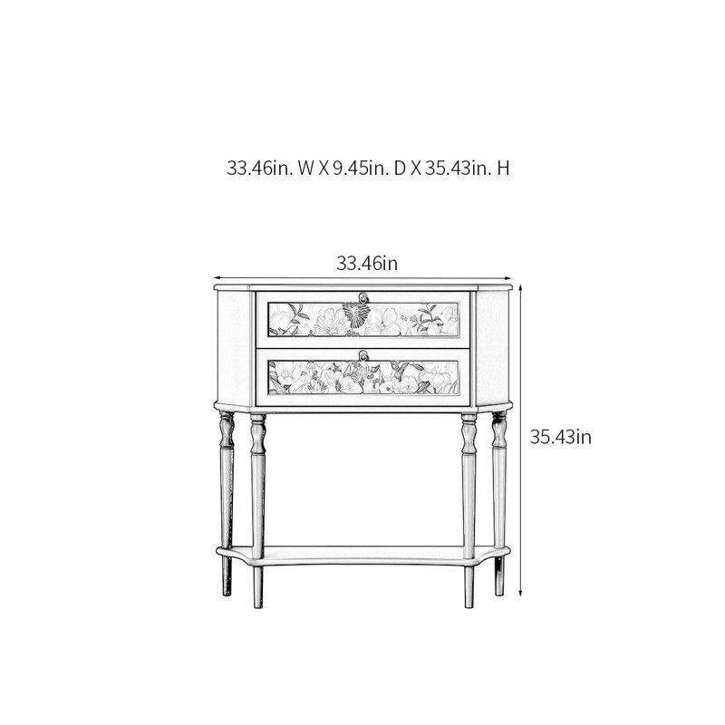 Retro Multifunctional Elegant Console Table, Floral