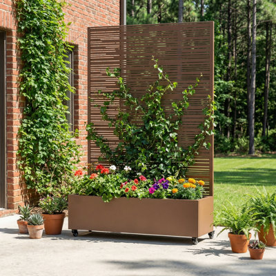 Metal Planter Box with Trellis with Wheels