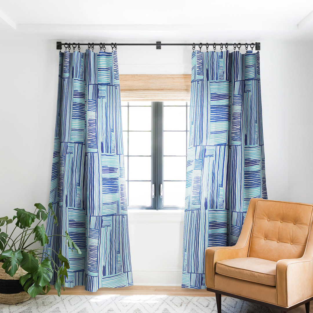 Ninola Design Watercolor Linear Blue 1pc Blackout Window Curtain Panel East Urban Home Size per