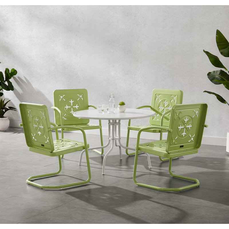Ensemble repas d'extérieur rond 5 pièces Huntingburg, Vert