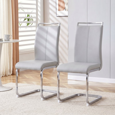Modern Faux Leather Cantilever Dining Chairs with Chrome Base (Set of 2)