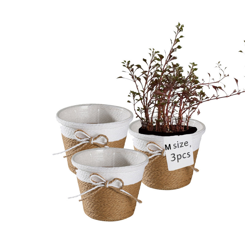 3 pièces Panier à fleurs décoratif en corde de papier, couvercle de pots de fleurs, contenants à plantes,