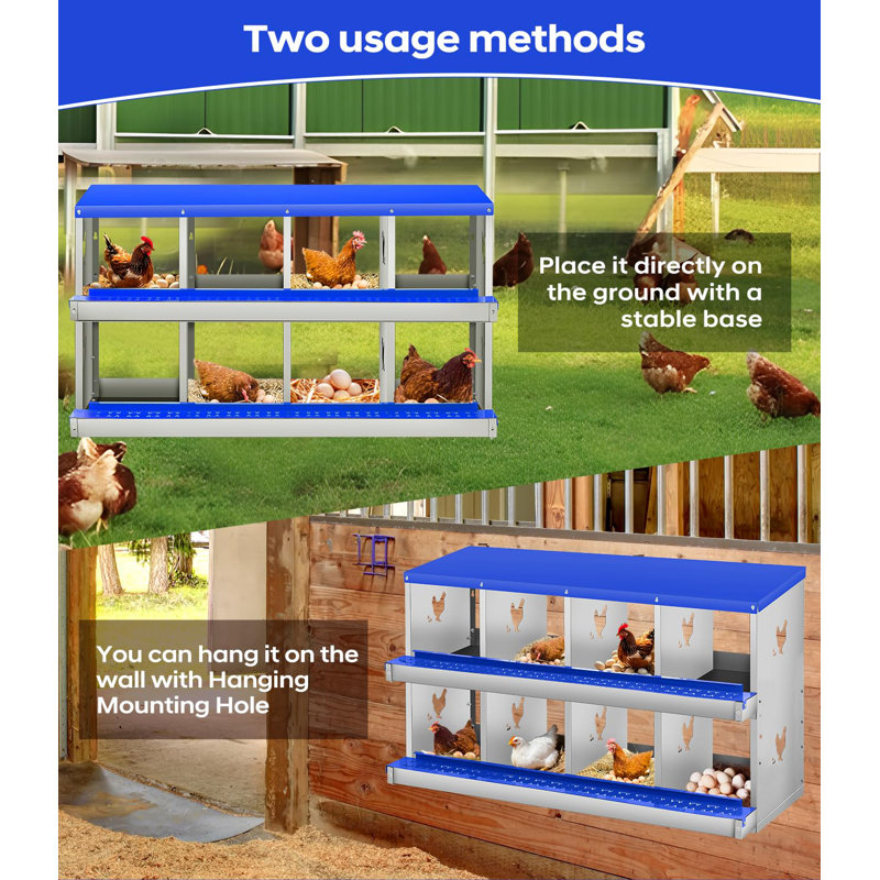 Boîtes de nidification pour poulets à fixation murale en métal 46 compartiments de 46 pouces à 8 compartiments, boîtes de nidification pour 6 poules Easy Egg Collection