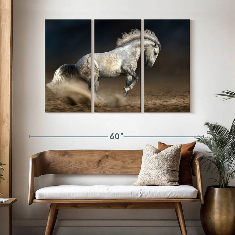 Cheval andalou en mouvement, H 32 po x l 50 po