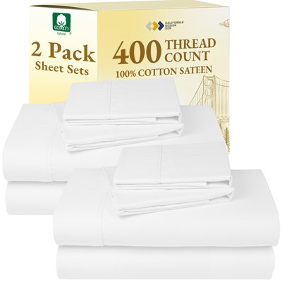 California Design Den Pack of 2 Deep Pocket Sheet Sets - Soft 400 Thread Count, 100% Cotton, Durable Sateen