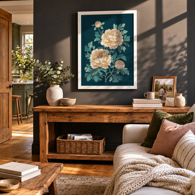 Peonies In Teal Botanical - Print