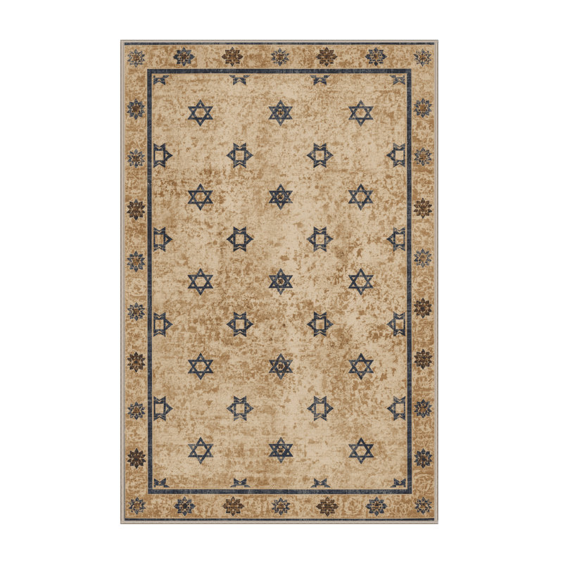 Soft Plush Eudy Hanukkah Modern & Contemporary Abstract Area Rug in Brown – Beige Binding, 8x10