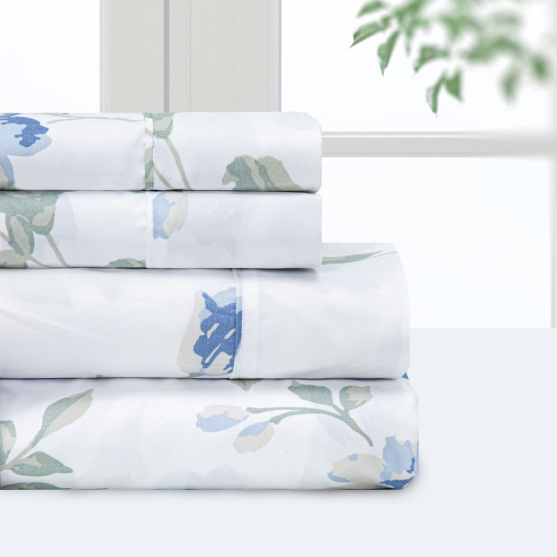 100% Polyester Floral Sheet Set, Twin Extra Long Sheet Set+Fitted Sheet+1Pillowcase