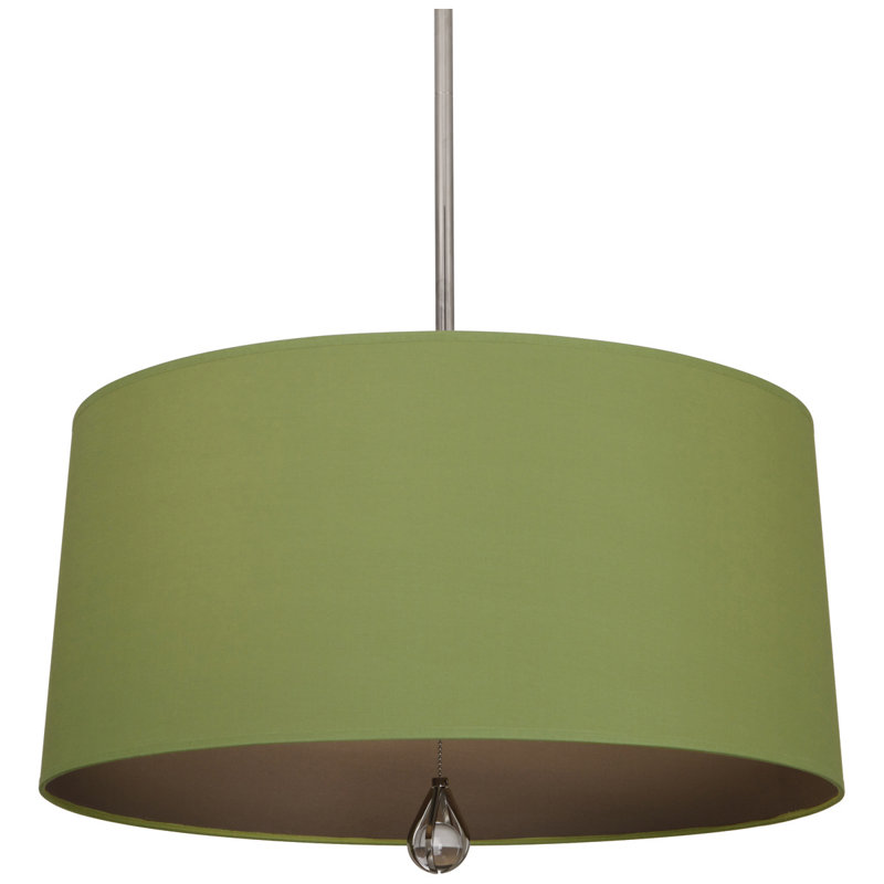 Parrot Green Fabric Drum Chandelier with Polished Nickel Finish
