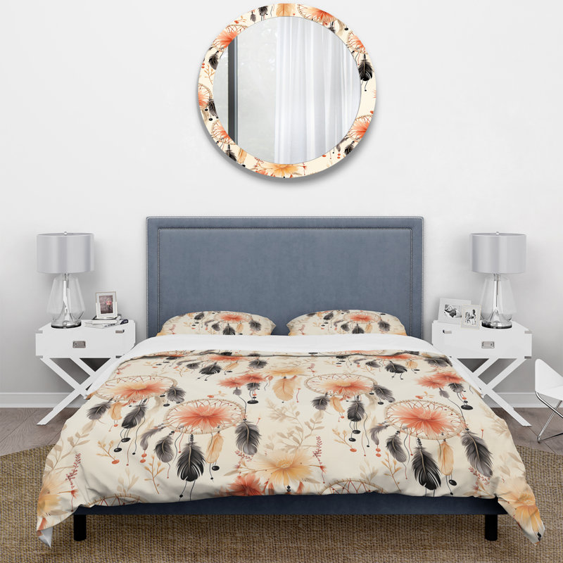 Desert Dreamcatchers Boho Pattern - Boho Duvet Cover Set - Microfiber Polyester, Queen Duvet Cover + 2 Standard Shams