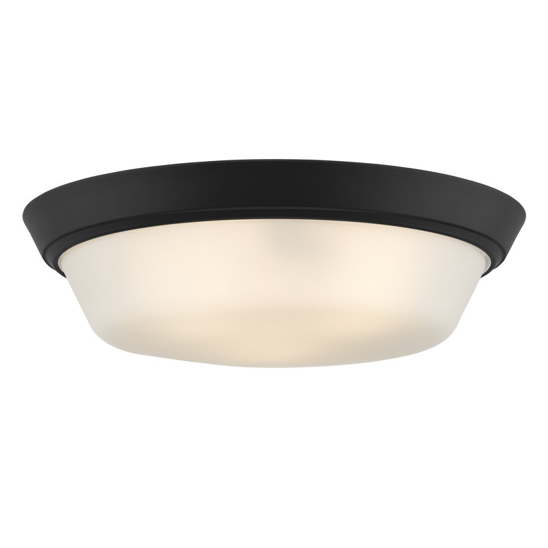 Plafonnier encastré Edessa avec verre satiné gravé, Noir, H 4,5 po x l 16 po x P 16 po, Trois lumières