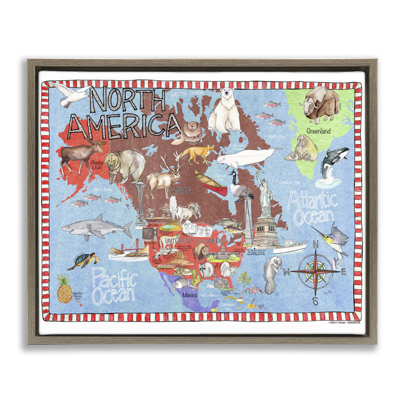 Art mural sur toile flottante encadrée «North America» par Marley Ungaro, Cadre flottant orme Montalcino, H 25 po x l 31 po