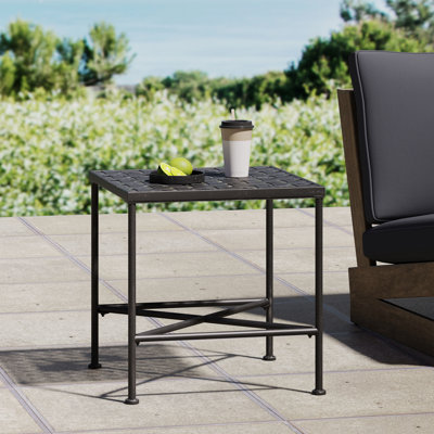 Iron Patio Table, Black Brush Silver Finish, 16.50"D X 16.75"W 16"H, Matches Chairs & Coffee Tables For Outdoor, Assembly Required Table In Silver, Complements Outdoor Seating With Tables,