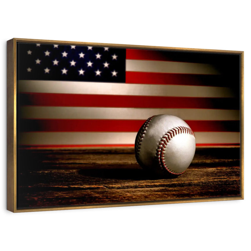 Drapeau américain de baseball, Cadre flottant doré, 43 po x 29 po