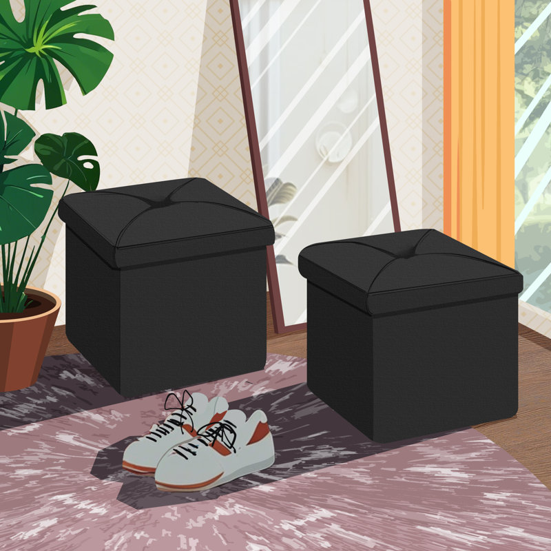 Trower Upholstered Ottoman, Black Polyester Blend