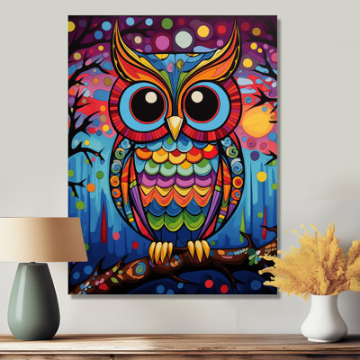 Colorful Owl Stocking At Night II - Owl Animal Wall Decor