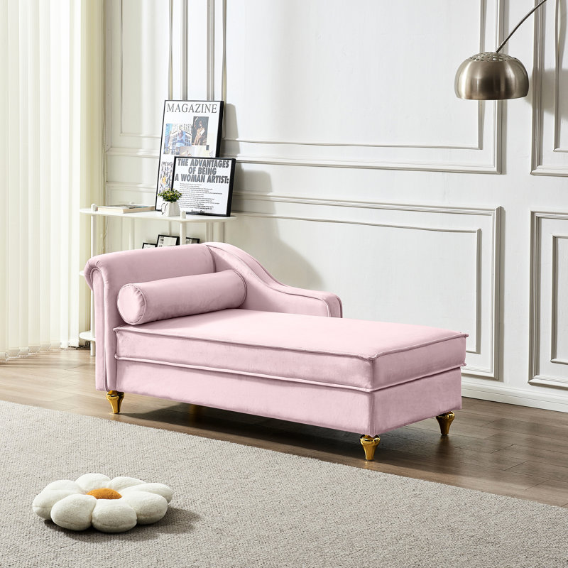 Modern Pink Velvet Chaise Lounge With Added Storage Space - Soft Upholstery, Spacious Storage, Gold Metal Legs, Simple Assembly Required Procedure Hidden Comfortable Seating, Secret Compartment,
