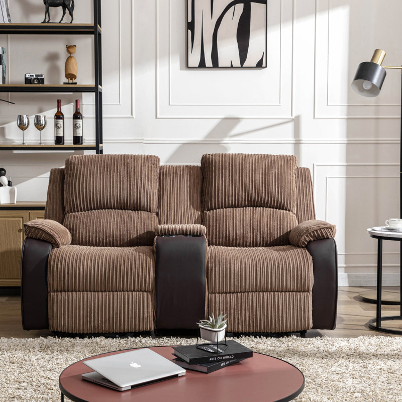 Mitrita 2 Seater Rise Recliner Upholstered Loveseat Sofa with Drinks Console, Brown, Dual Motor
