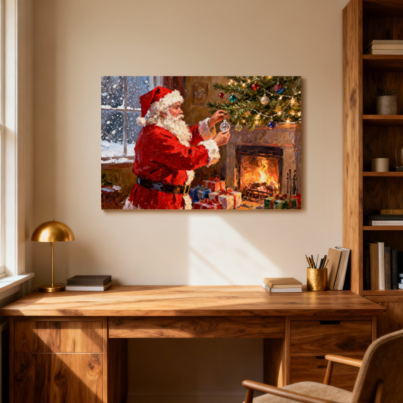 Sapin de Noël de Noël décoré près du foyer, H 28 po x l 40 po